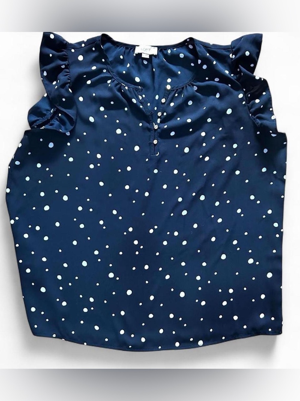 LOFT Elegant Navy silky Polka Dot Blouse